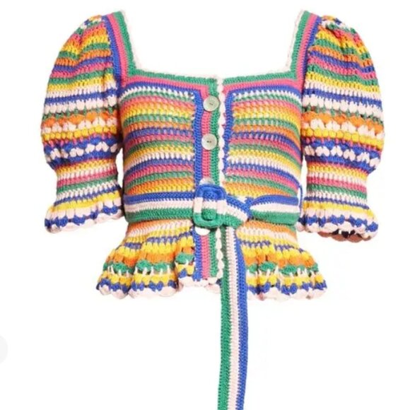 NWOT Rare Farm Rio Stripe Multicolor Crochet Cotton Blend Sweater/Top S $240 - Picture 10 of 11